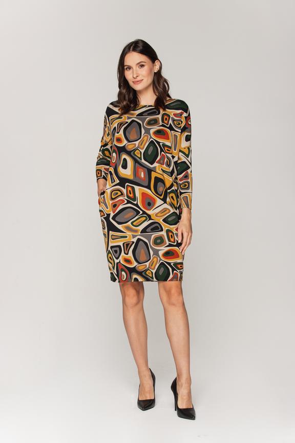 Kimonowa luźna sukienka z wzorzystej dzianiny