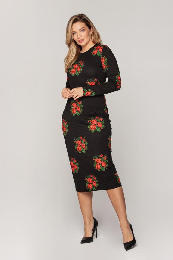 Dopasowana sukienka z motywem róż