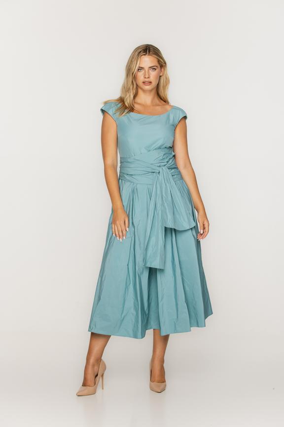 Mint taffeta dress with wide sash