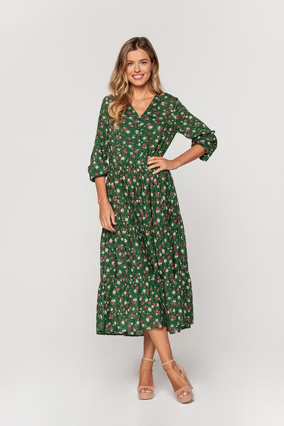 Zielona sukienka z dekoltem w serek