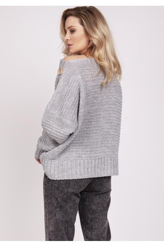 Jasno szary luźny sweter z guzikami