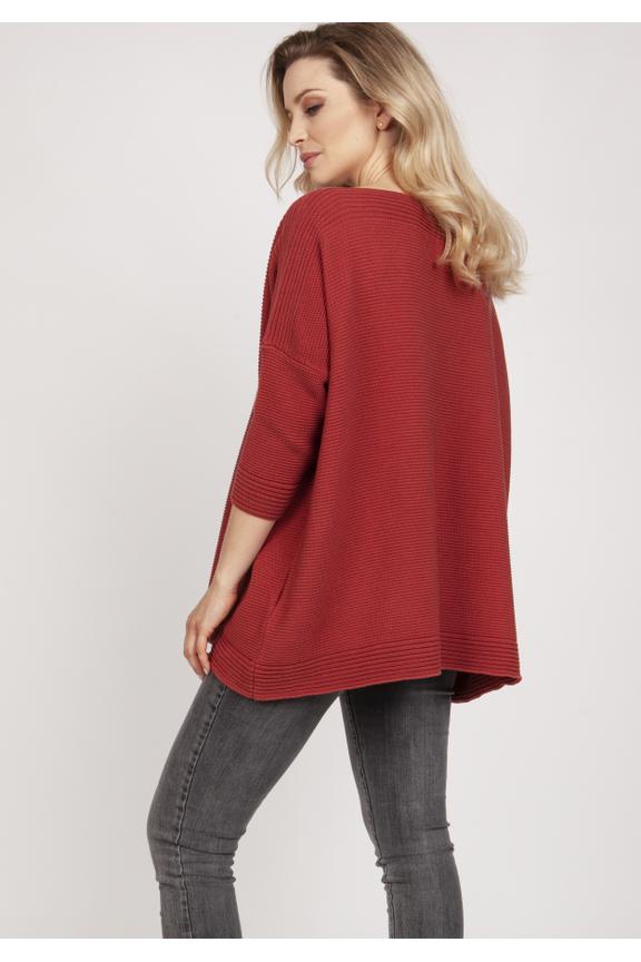 Bordowy sweter z dekoltem w łódkę