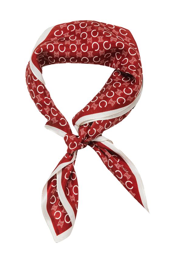 Bordowa wzorzysta apaszka z jedwabnej satyny