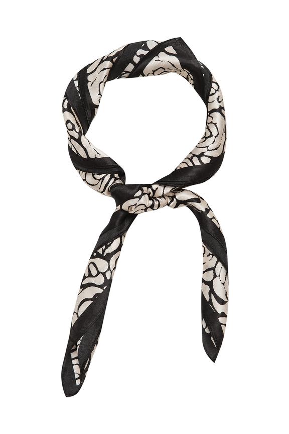 Miękka jedwabna apaszka w beżowo-czarny wzór