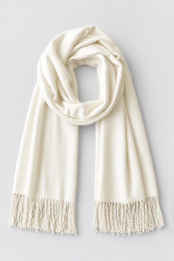 A milk-coloured cashmere and viscose scarf