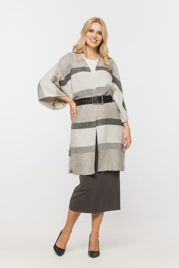 Szara narzutka z szerokimi rękawami z dodatkiem wełny