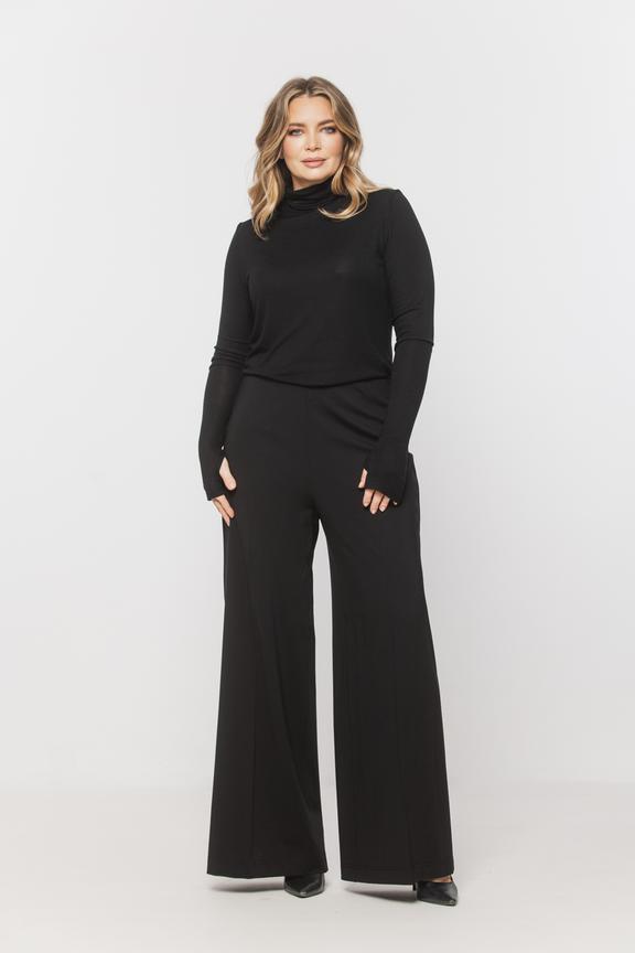 Szerokie czarne spodnie z dzianiny wiskozowej