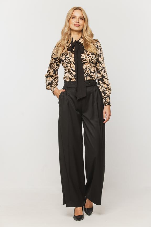 Szerokie czarne spodnie z zakładkami i zapięciem z boku