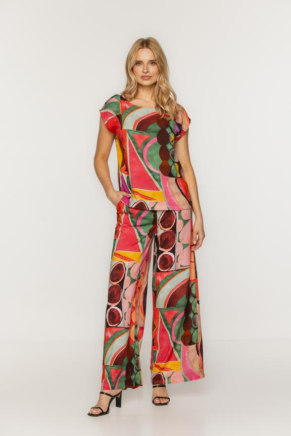 Szerokie letnie spodnie z kolorowej wiskozy