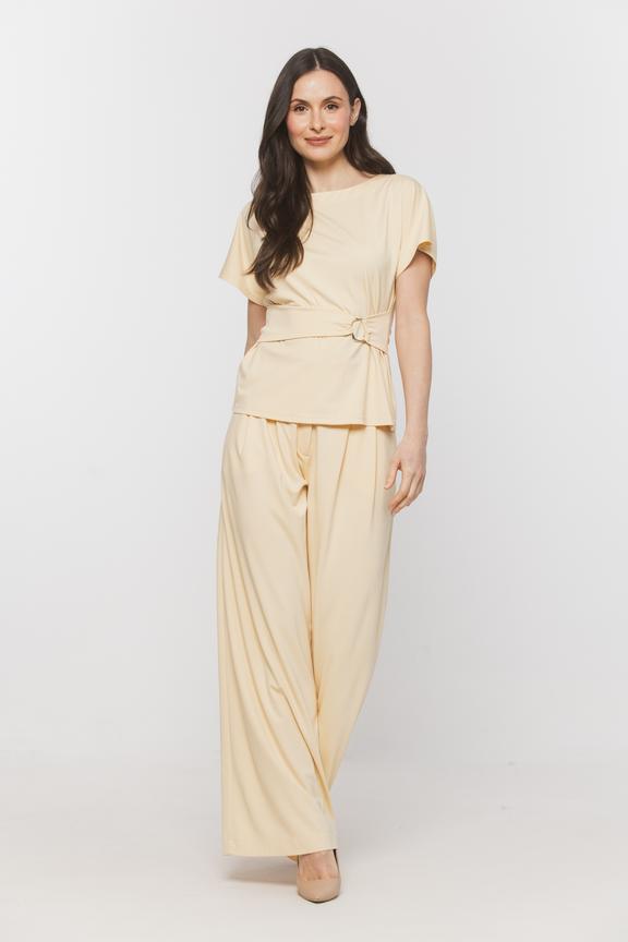 Szerokie letnie spodnie z żółtej miękkiej dzianiny