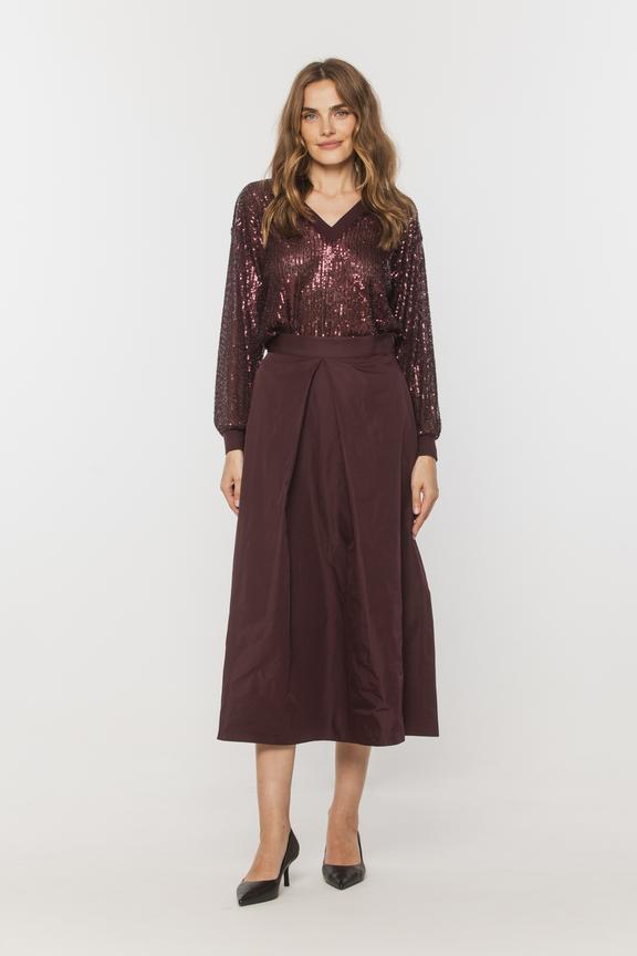 Taftowa spódnica z kontrafałdą w kolorze burgundowym
