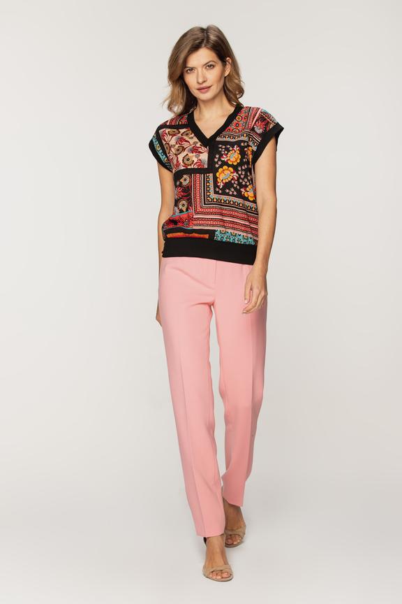 Tkaninowa bluzka z dzianinowym ściągaczem