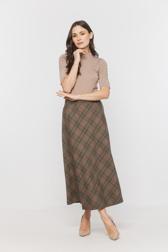 Trapezowa spódnica midi z tkaniny w kratę