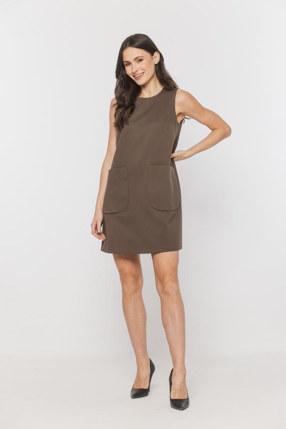 Trapezowa sukienka mini z dużymi kieszeniami