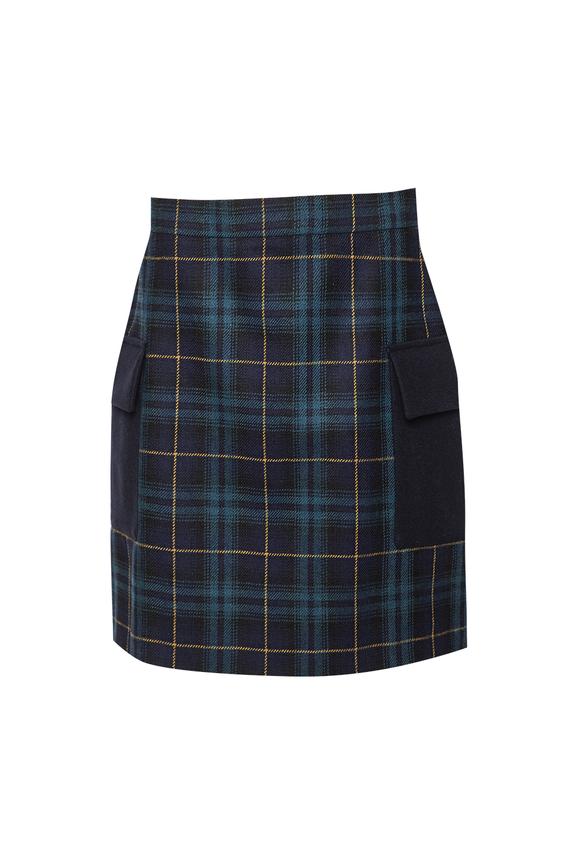 Wełniana krótka spódnica z dużymi kieszeniami w rozmiarze 38