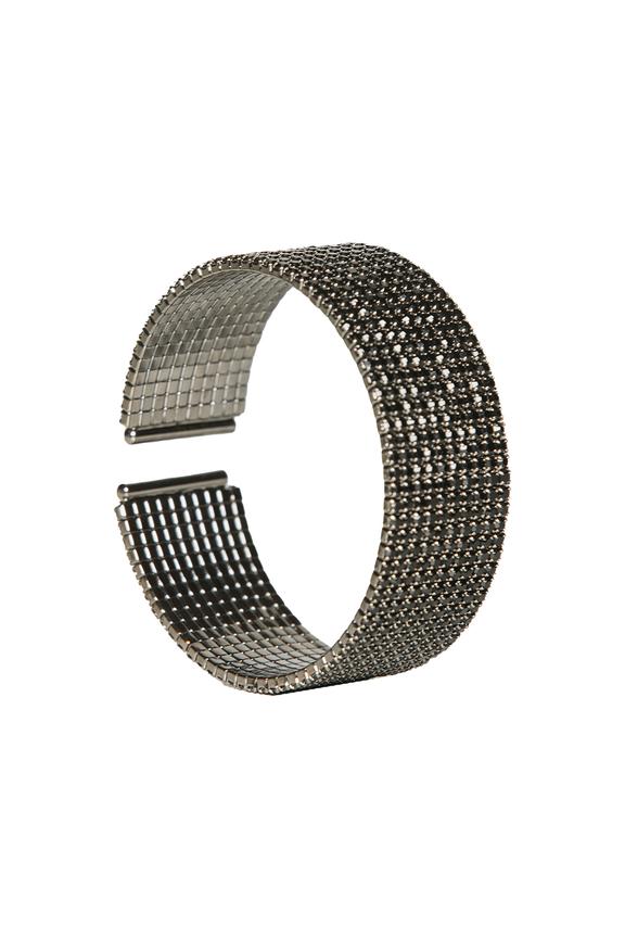 Wieczorowa rozchylana bransoletka z czarnymi kamieniami