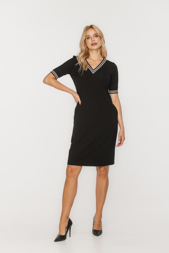 Viscose black dress with cuffs and short sleeves