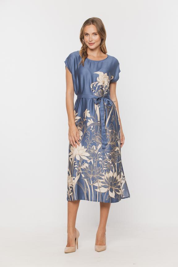Blue viscose dress with a delicate sheen