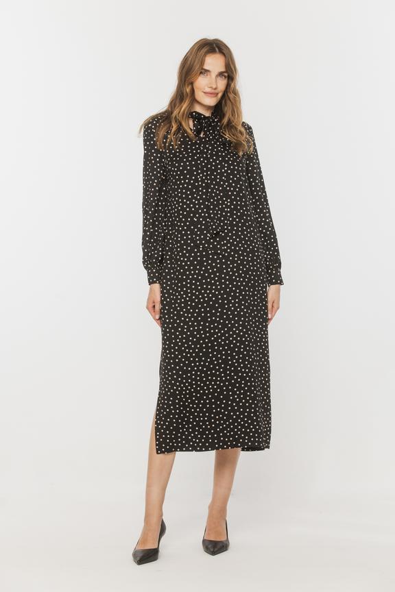 Wiskozowa prosta sukienka z długim rękawem i wiązaniem