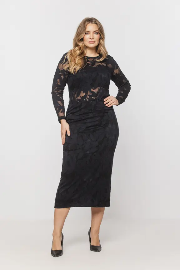 Wizytowa granatowa spódnica z dzianiny koronkowej