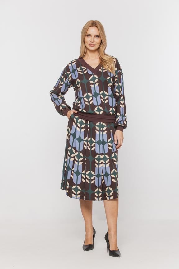 Wzorzysta spódnica z wiskozy o długości za kolano