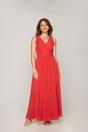 Długa koralowa sukienka