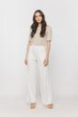 Dzianinowe spodnie ecru z wysokim stanem