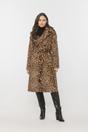 Panterkowy beżowy płaszcz syntetycznego futerka