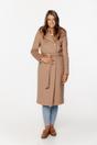 Ciepły beżowy płaszcz z kapturem i wełną alpaki