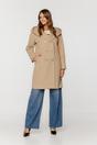 Ocieplany beżowy płaszcz z wełną o fakturze jodełki