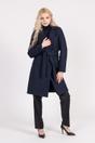 A navy blue wool coat falling just above the knee
