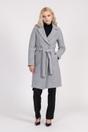 An ash-grey wool coat falling just above the knee