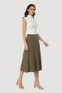A-line midi skirt in dark green knit fabric