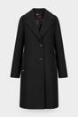 A simple woollen coat made from black textured fabric