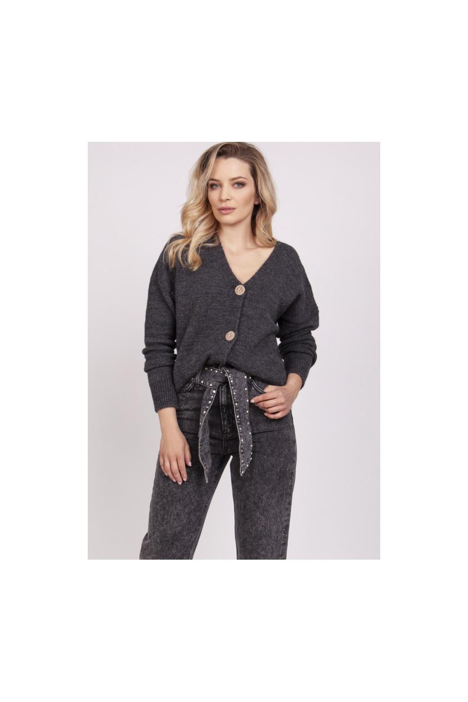 Grafitowy sweter zapinany na guziki