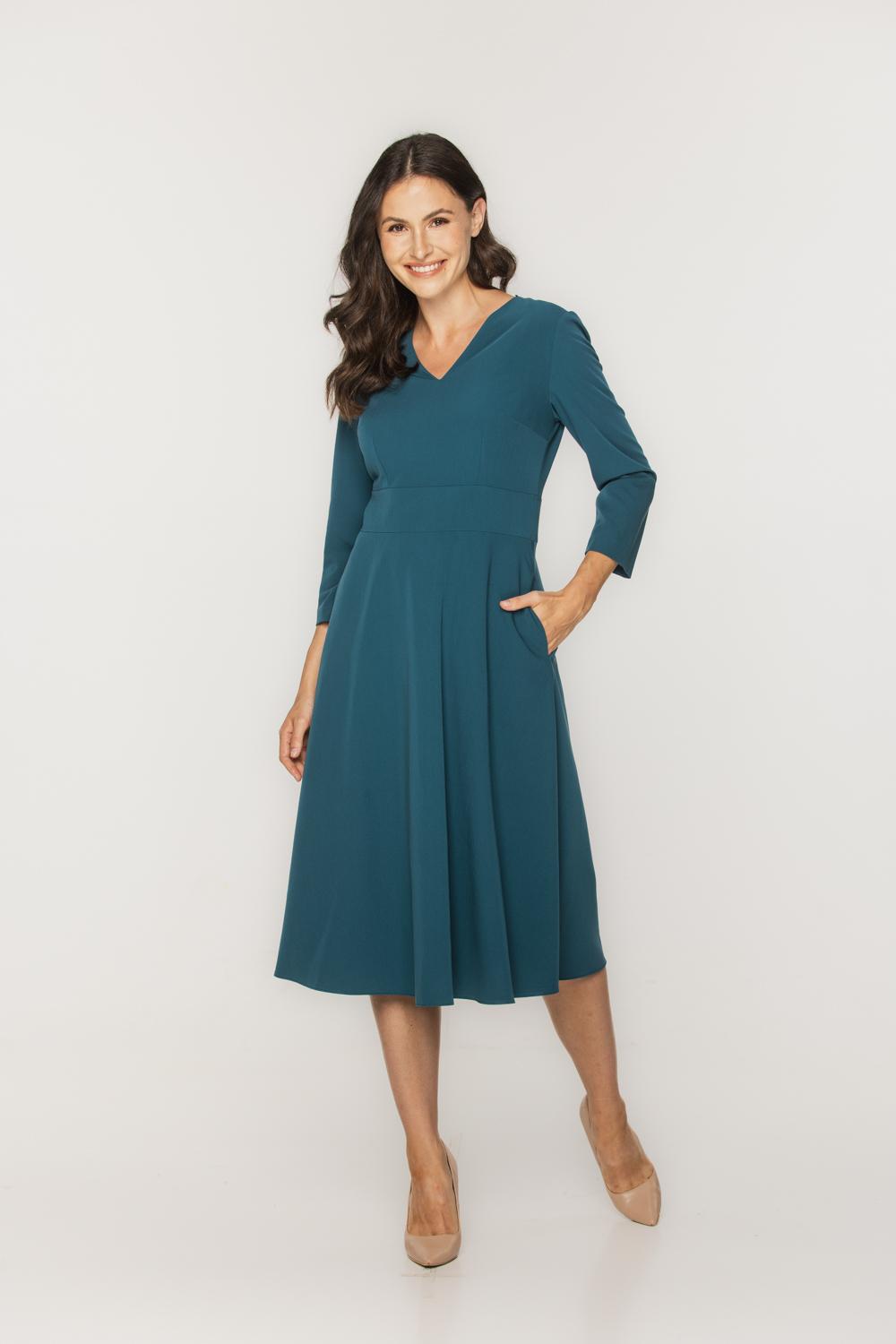 Flared sea green dress in a classic style | Bialcon.pl