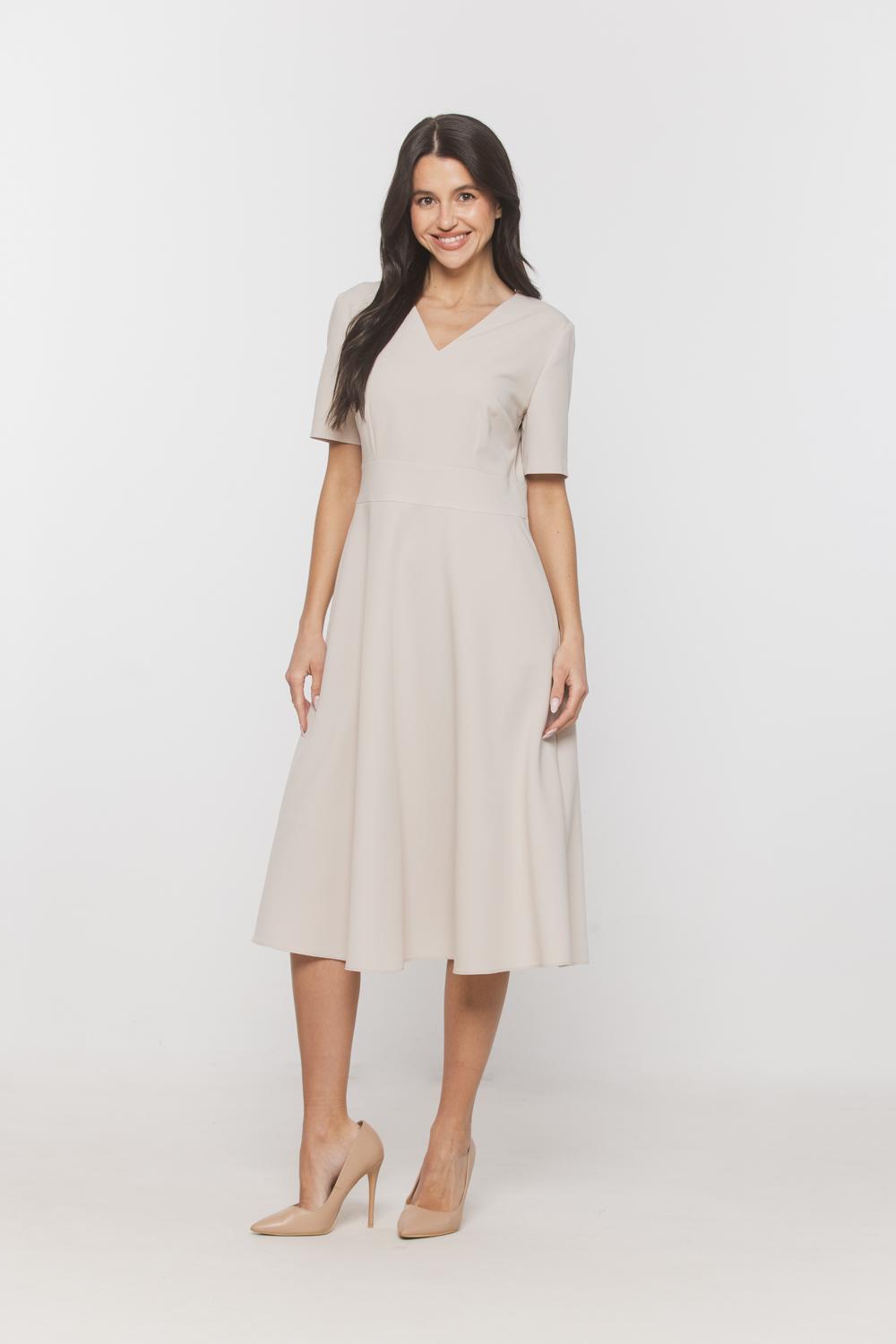 Classic formal dress with short sleeves | Bialcon.pl