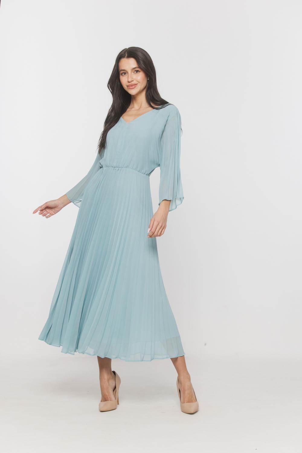 Pleated dress in pastel mint color | Bialcon.pl