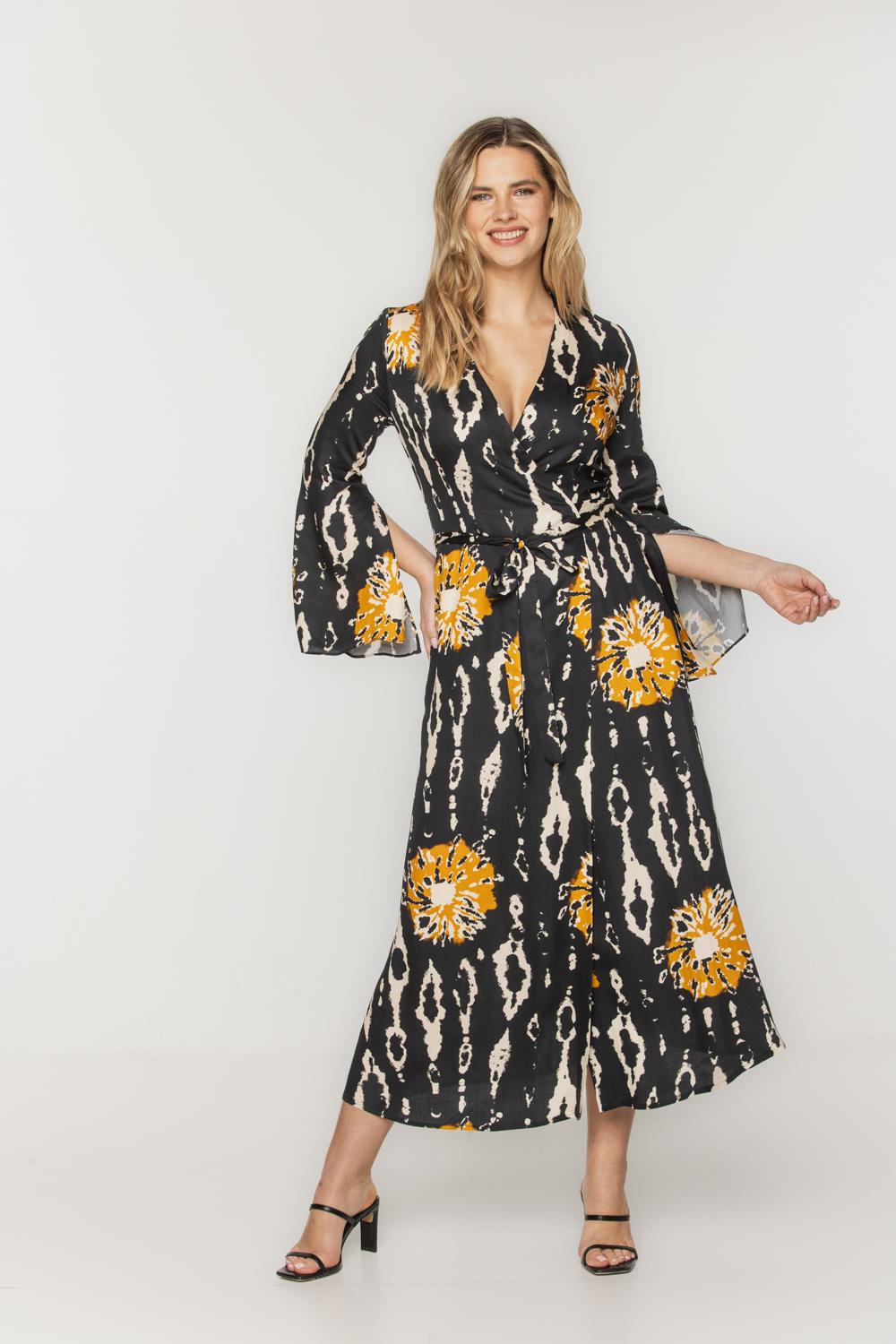 Wrap dress with flared sleeves | Bialcon.pl